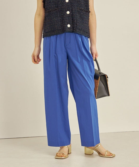 〈手洗い可能〉綿ナイロン タイプライター セミワイド タック パンツ