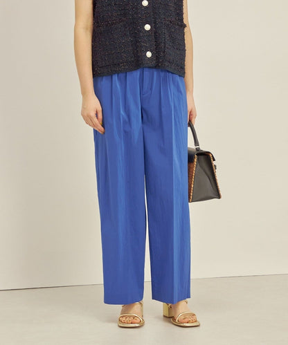 〈手洗い可能〉綿ナイロン タイプライター セミワイド タック パンツ