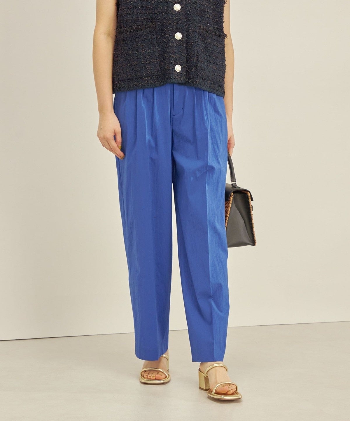 〈手洗い可能〉綿ナイロン タイプライター セミワイド タック パンツ