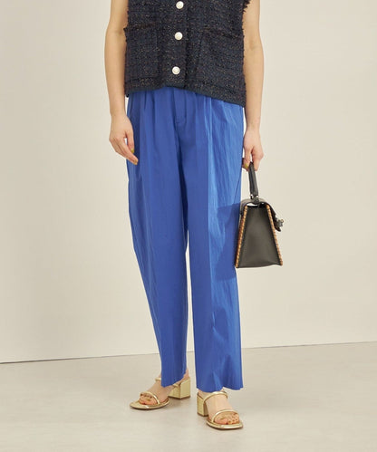 〈手洗い可能〉綿ナイロン タイプライター セミワイド タック パンツ