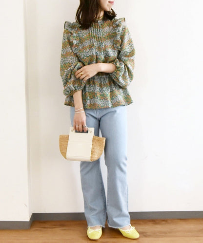 SHIPS any:〈ウォッシャブル〉Longchamp フラワー プリント フリル ギャザー ブラウス