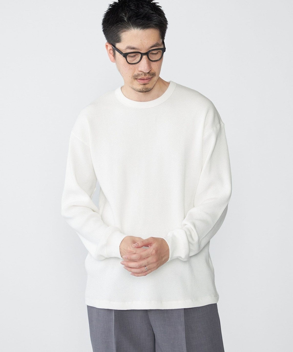 SHIPS: ベーシック ワッフル 長袖 Tシャツ