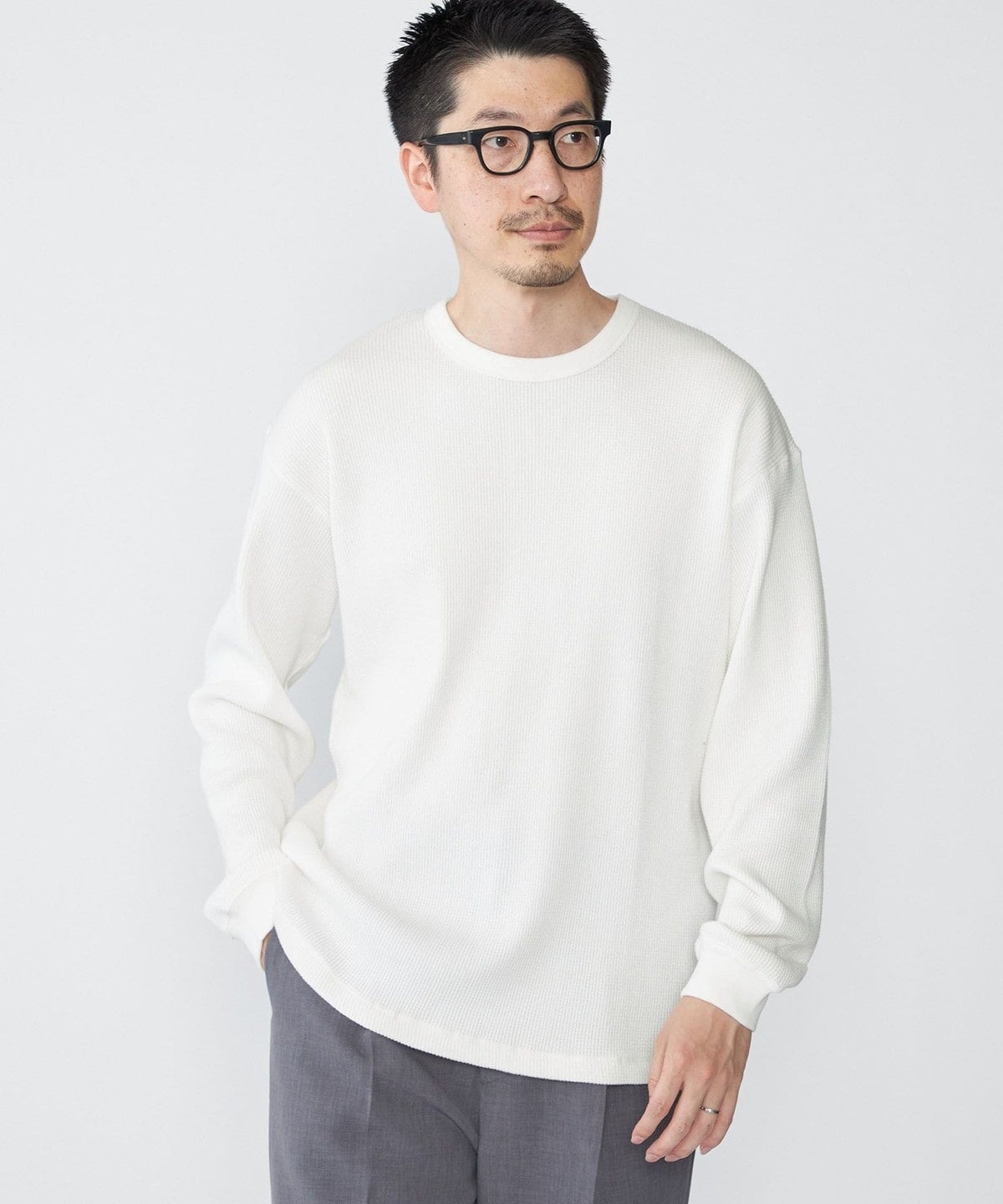 SHIPS: ベーシック ワッフル 長袖 Tシャツ