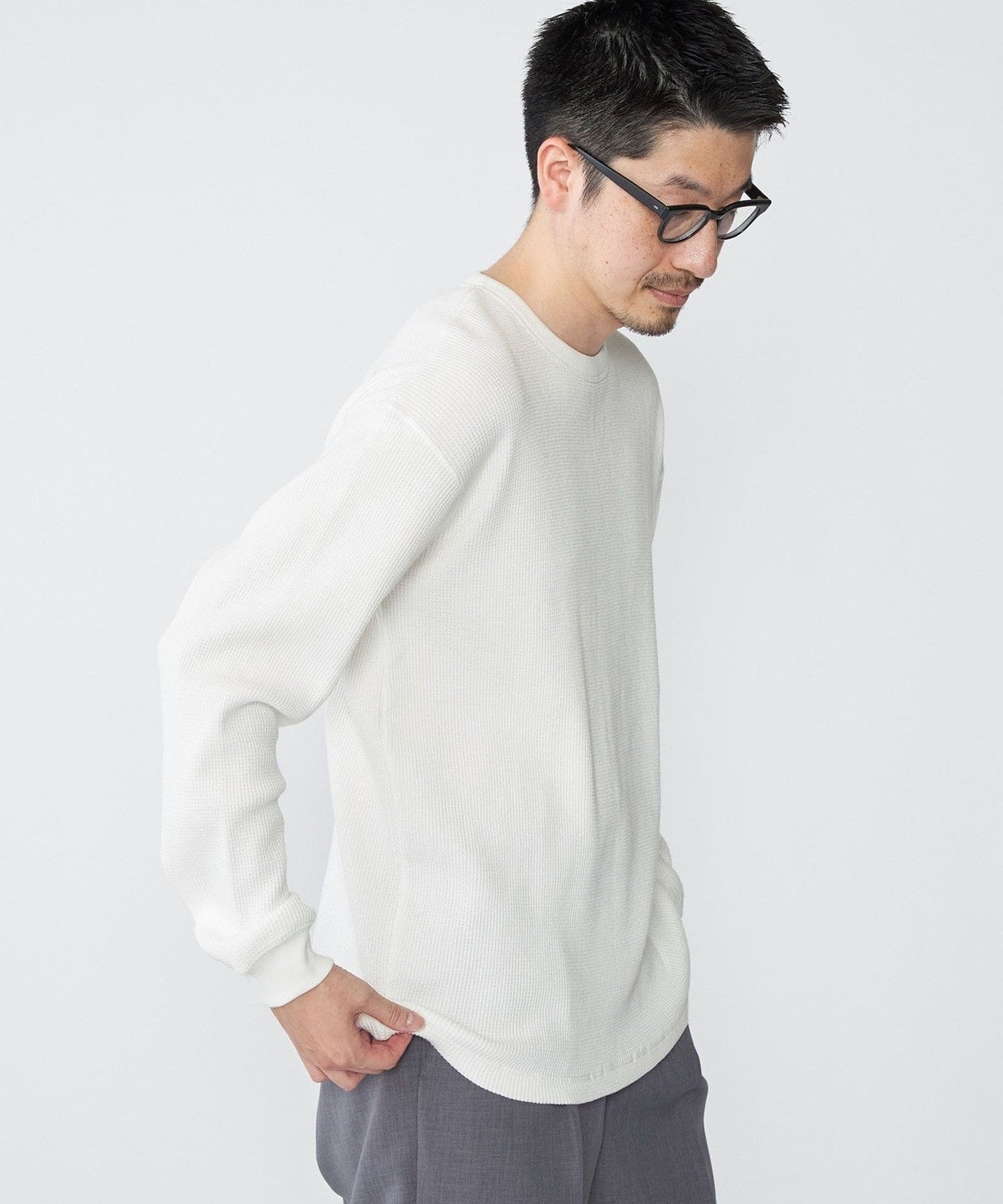 SHIPS: ベーシック ワッフル 長袖 Tシャツ