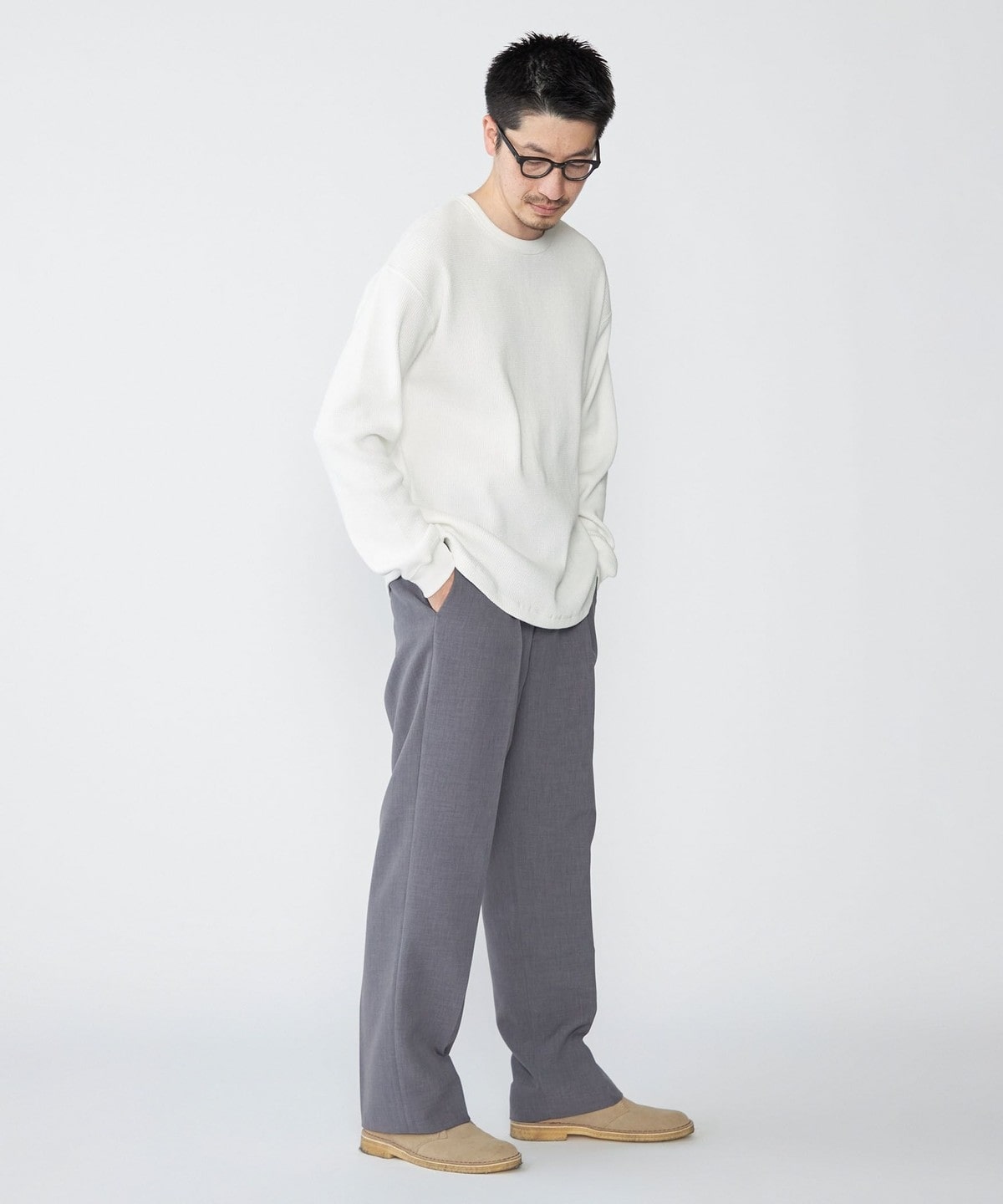 SHIPS: ベーシック ワッフル 長袖 Tシャツ