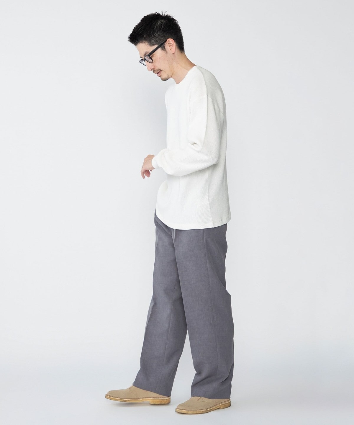 SHIPS: ベーシック ワッフル 長袖 Tシャツ