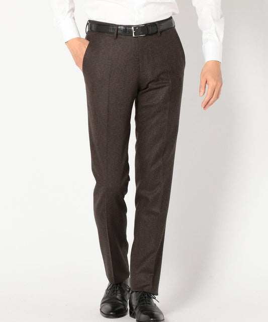 SD: フランネル生地 ノープリーツ スラックス（ブラウン）