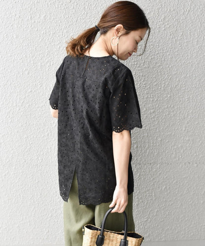 liflattie ships:レースバックスリットブラウス