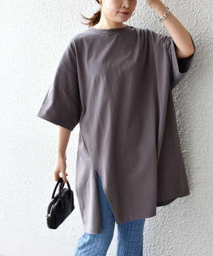 【WEB限定】〈UVカット〉USAコットンサイズチョイススリットTEE