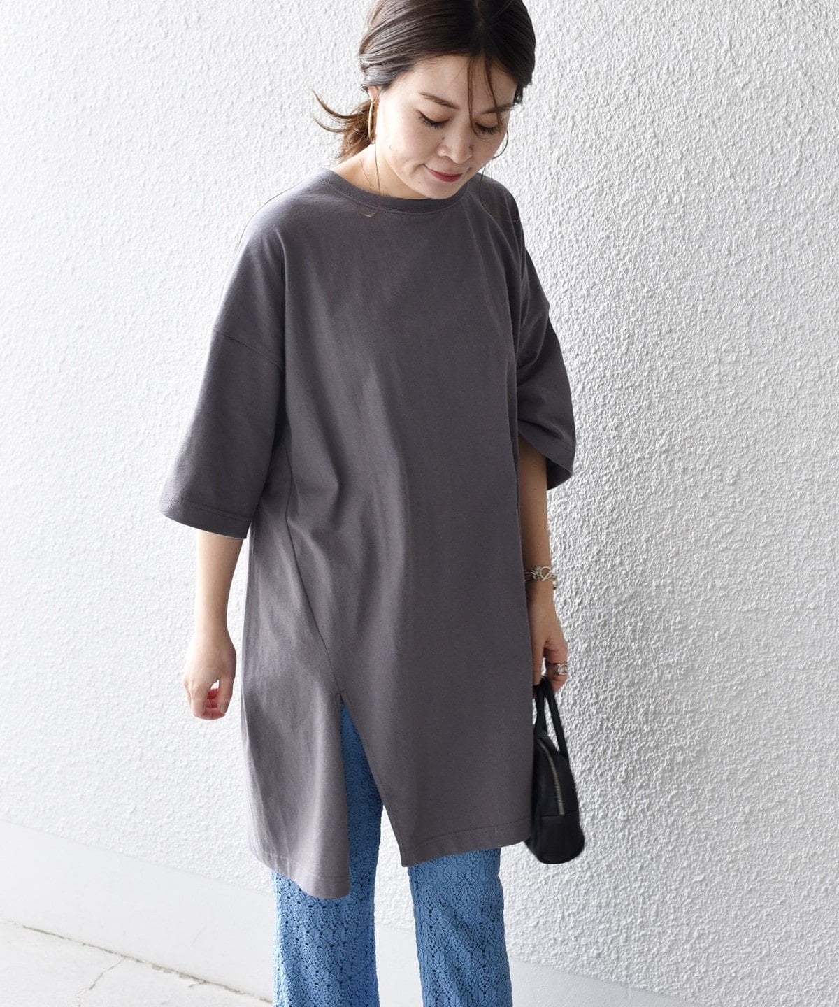 【WEB限定】〈UVカット〉USAコットンサイズチョイススリットTEE