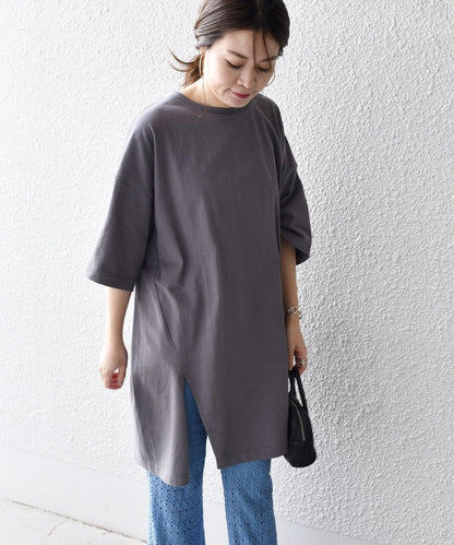 【WEB限定】〈UVカット〉USAコットンサイズチョイススリットTEE