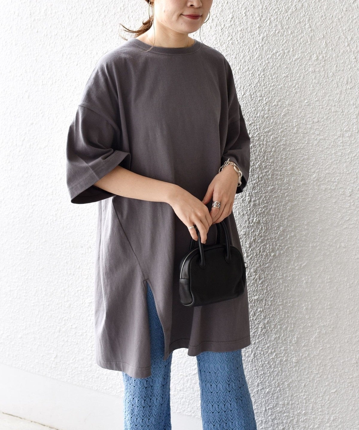 【WEB限定】〈UVカット〉USAコットンサイズチョイススリットTEE