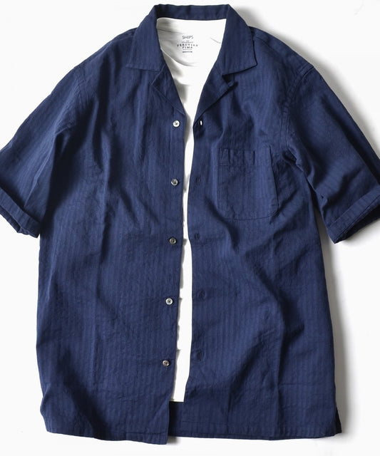 SHIPS: コットン ドビー リラックス オープンカラーシャツ 5分袖