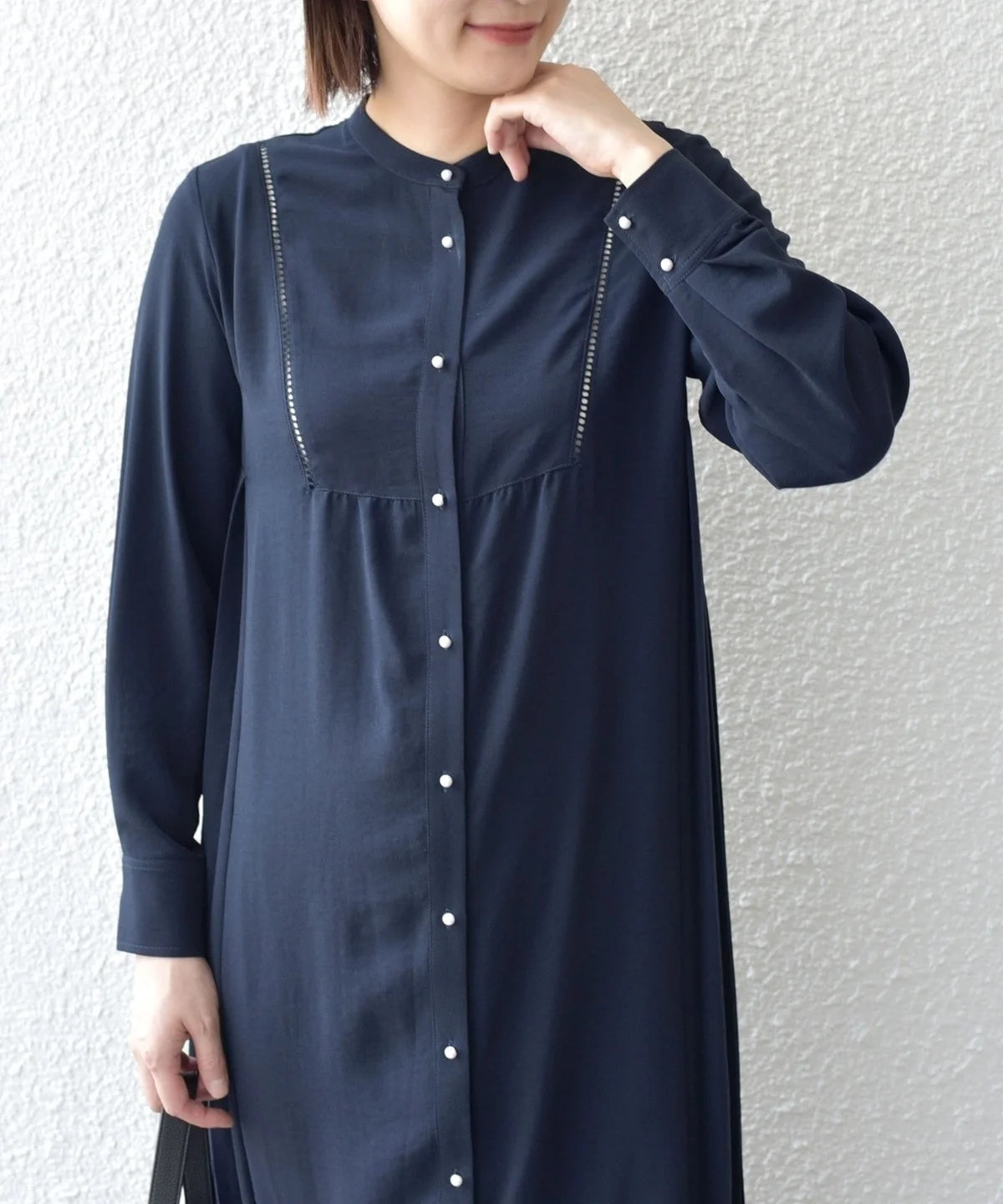 〈手洗い可能〉ストレッチ ジョーゼット ロング スリーブ プリーツ ワンピース