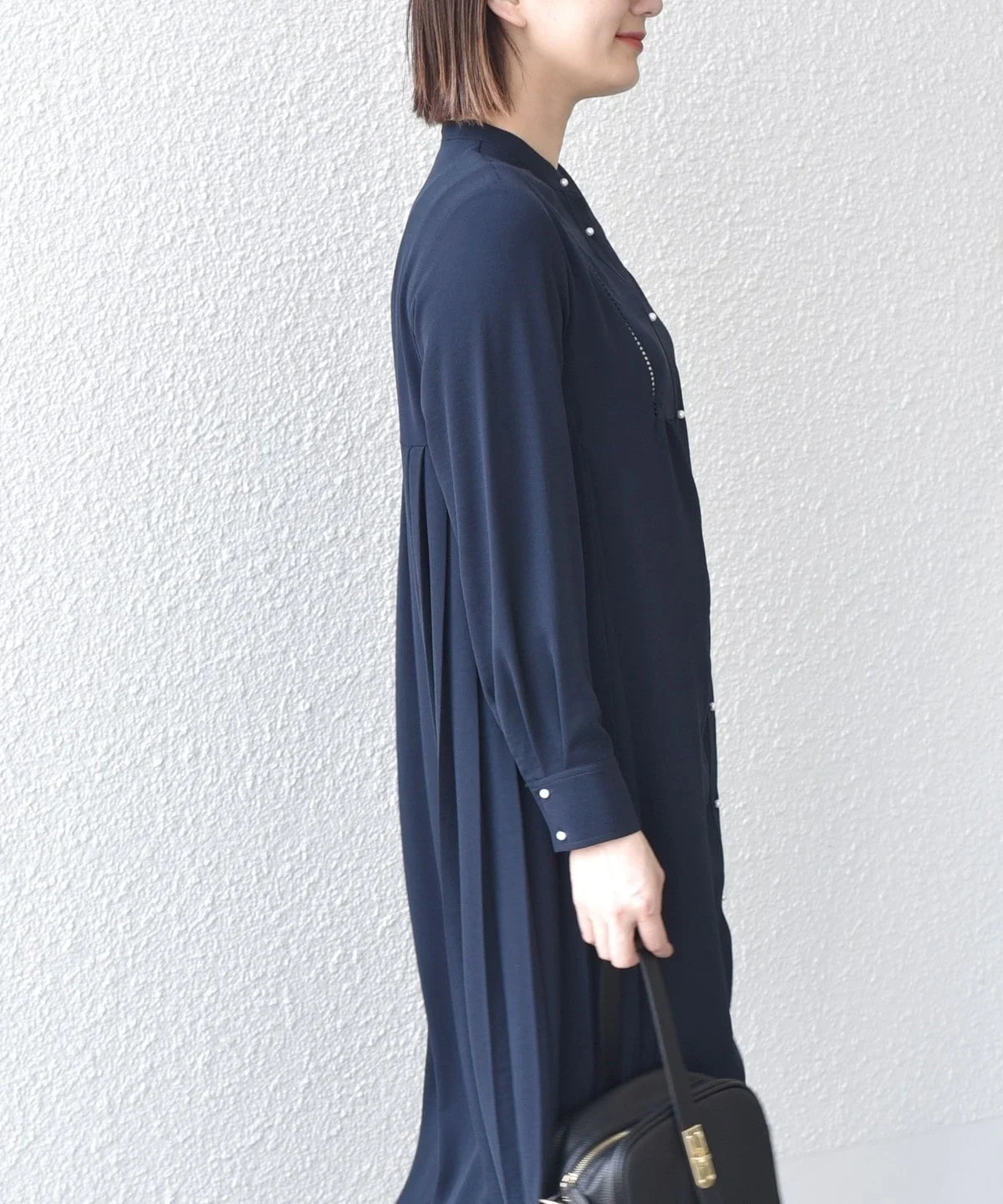 〈手洗い可能〉ストレッチ ジョーゼット ロング スリーブ プリーツ ワンピース