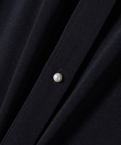 〈手洗い可能〉ストレッチ ジョーゼット ロング スリーブ プリーツ ワンピース