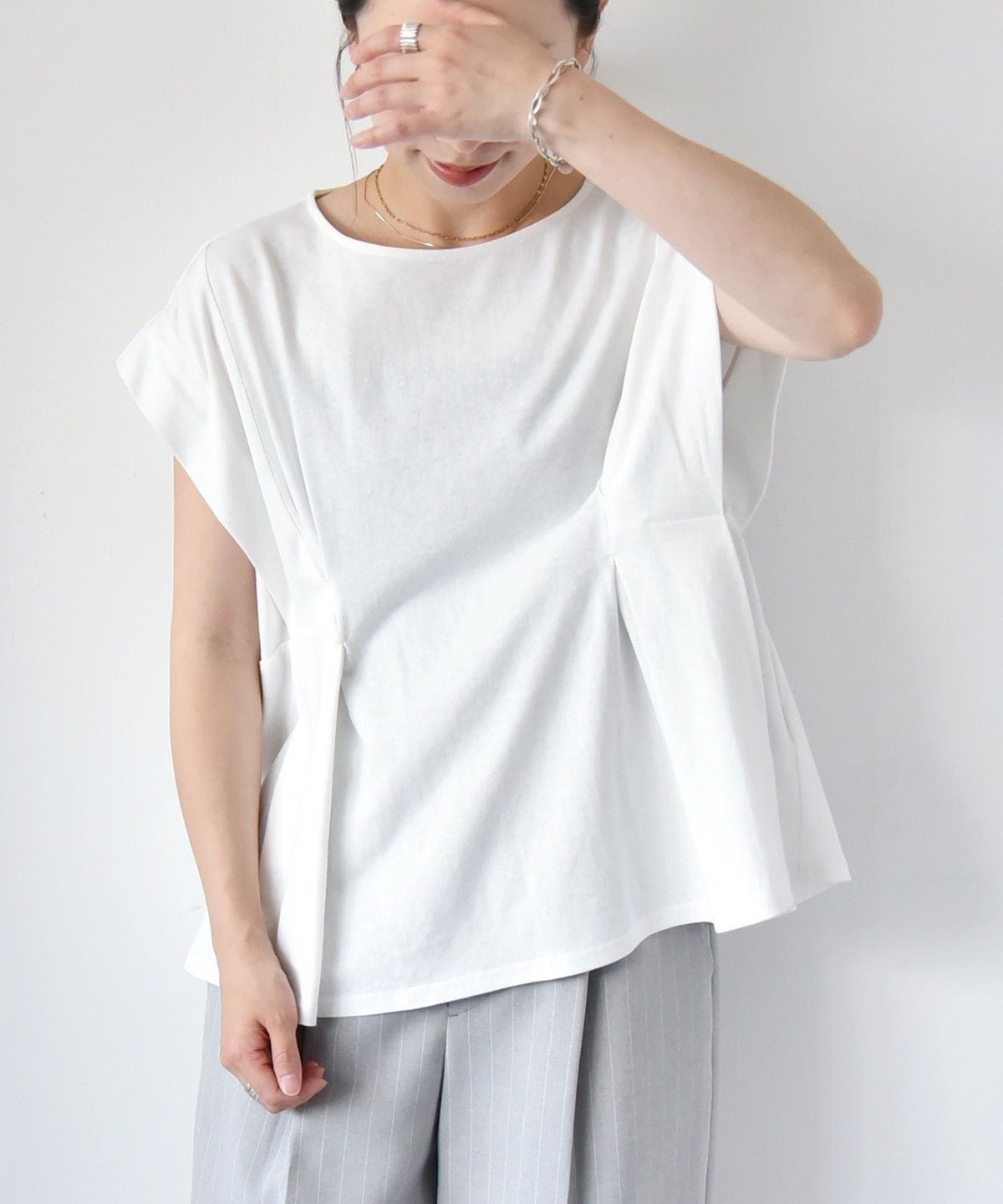 quaranciel:〈手洗い可能〉ウエストシェイプ フレンチスリーブ TEE