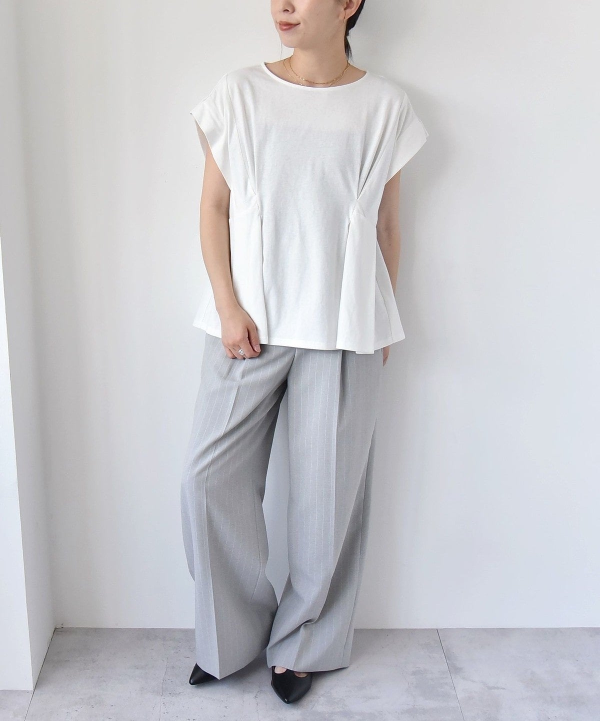 quaranciel:〈手洗い可能〉ウエストシェイプ フレンチスリーブ TEE