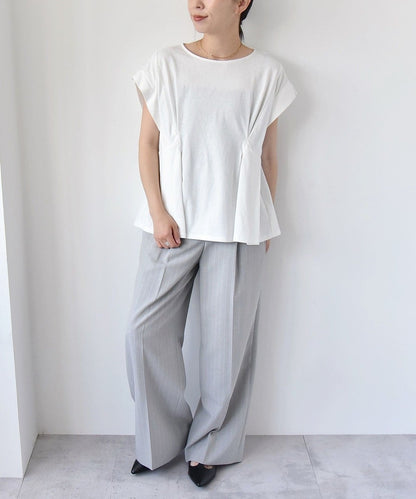 quaranciel:〈手洗い可能〉ウエストシェイプ フレンチスリーブ TEE