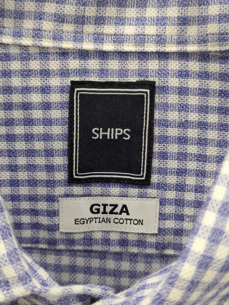 SD: 【GIZAコットン】カラミ ギンダムチェック イタリアンボタンダウン シャツ(ブルー)