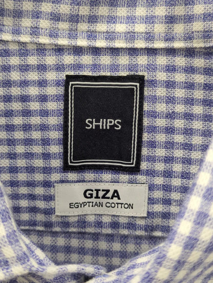 SD: 【GIZAコットン】カラミ ギンダムチェック イタリアンボタンダウン シャツ(ブルー)