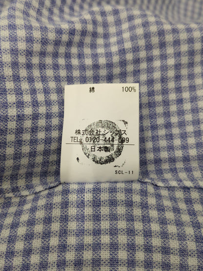 SD: 【GIZAコットン】カラミ ギンダムチェック イタリアンボタンダウン シャツ(ブルー)