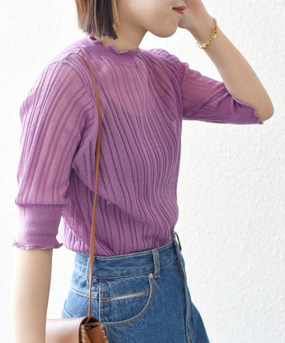 〈手洗い可能〉シアー ストライプ メロウ プルオーバー