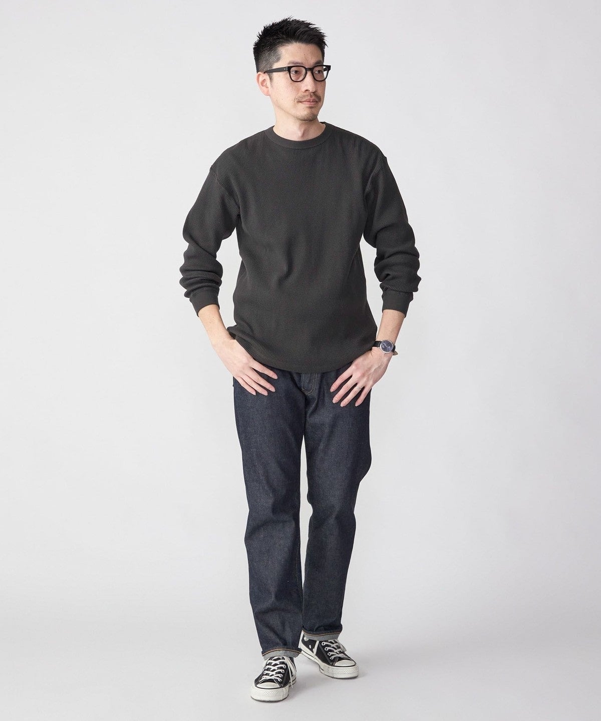 SHIPS: ベーシック ワッフル 長袖 Tシャツ