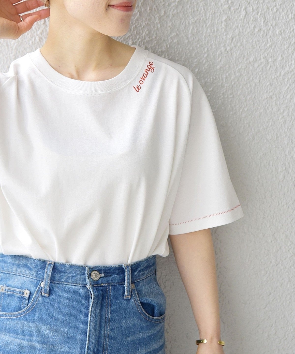 SHIPS any:〈ウォッシャブル〉ネック エンブロイダリー TEE