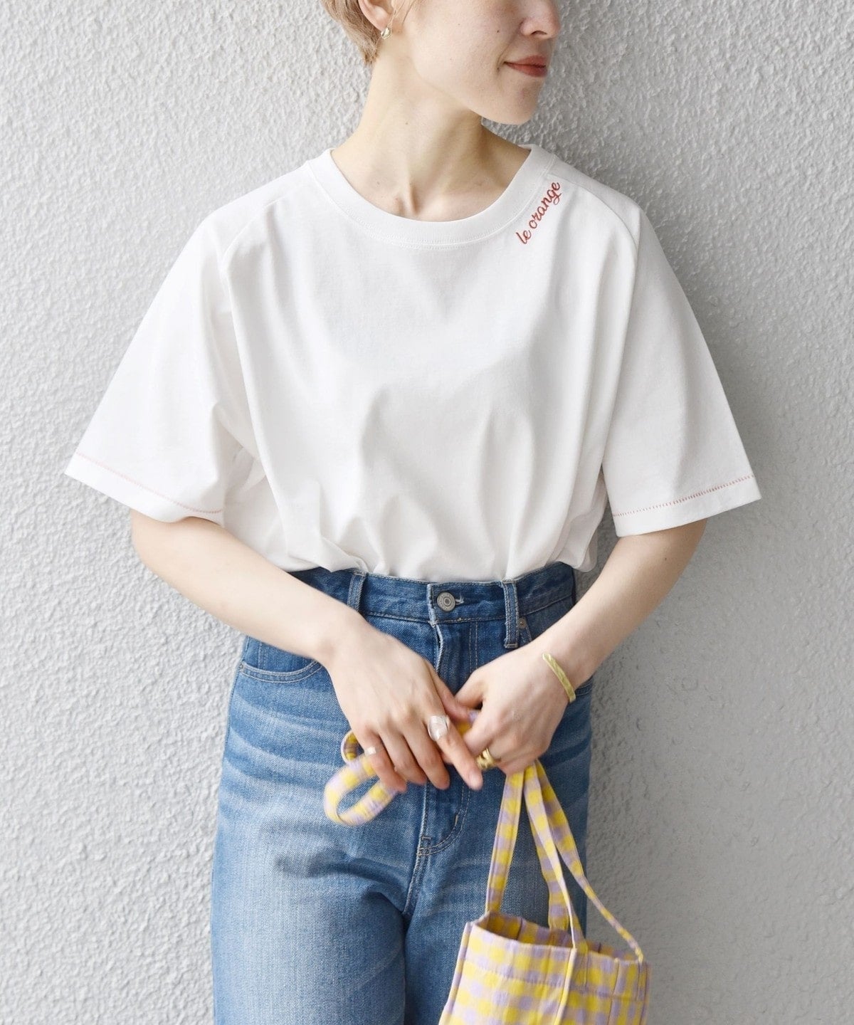 SHIPS any:〈ウォッシャブル〉ネック エンブロイダリー TEE