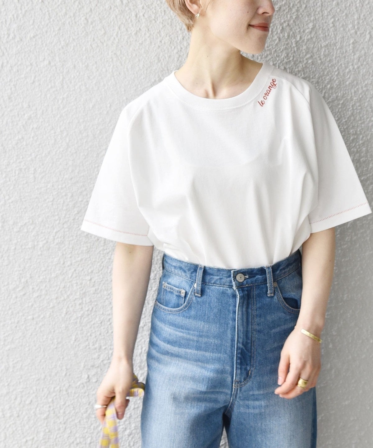 SHIPS any:〈ウォッシャブル〉ネック エンブロイダリー TEE