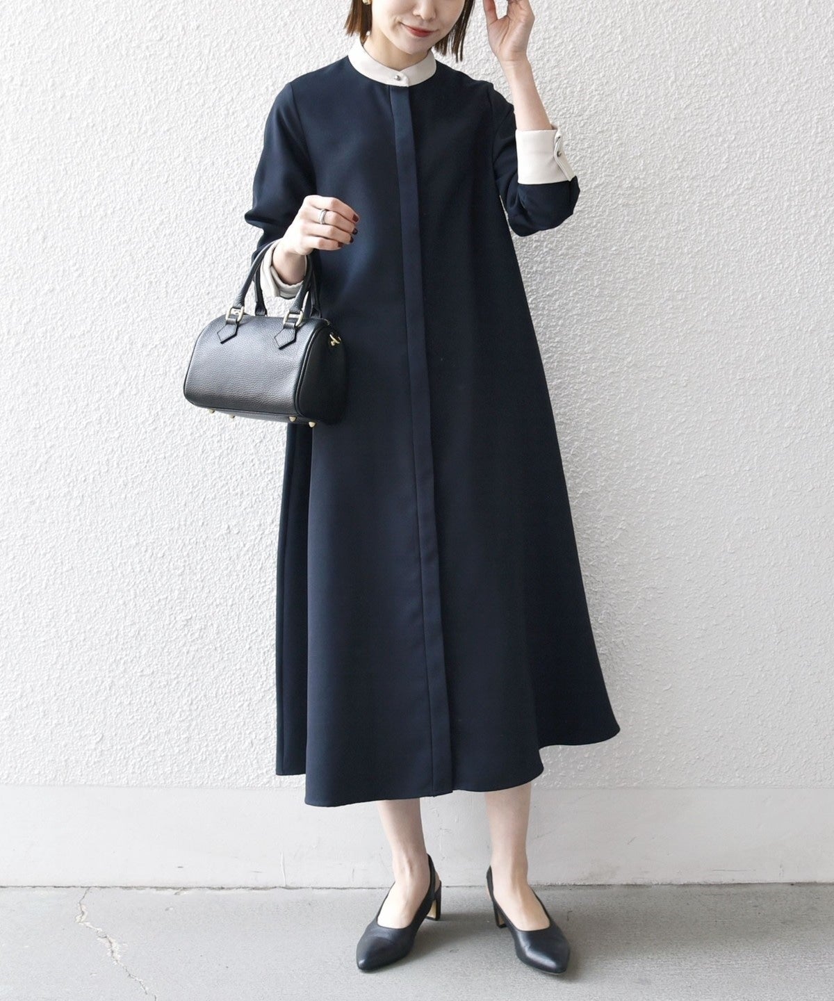 SHIPS any: ダブルクロス Aライン シャツワンピース［NAVY BLUE］