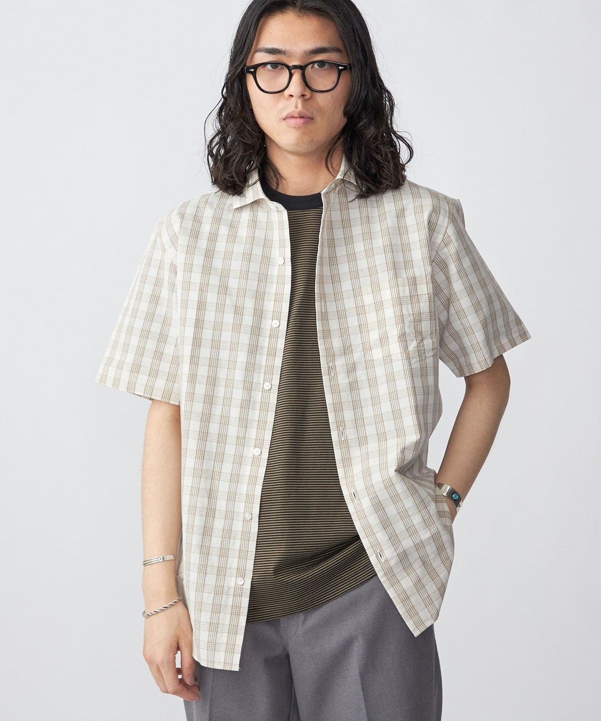 SHIPS: ECOPET(R) チェック セミワイドカラーシャツ S/S