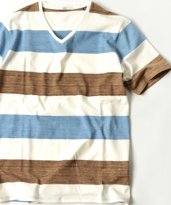 SHIPS: MADE IN JAPAN マルチ ワイドボーダー Vネック Tシャツ