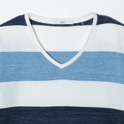 SHIPS: MADE IN JAPAN マルチ ワイドボーダー Vネック Tシャツ