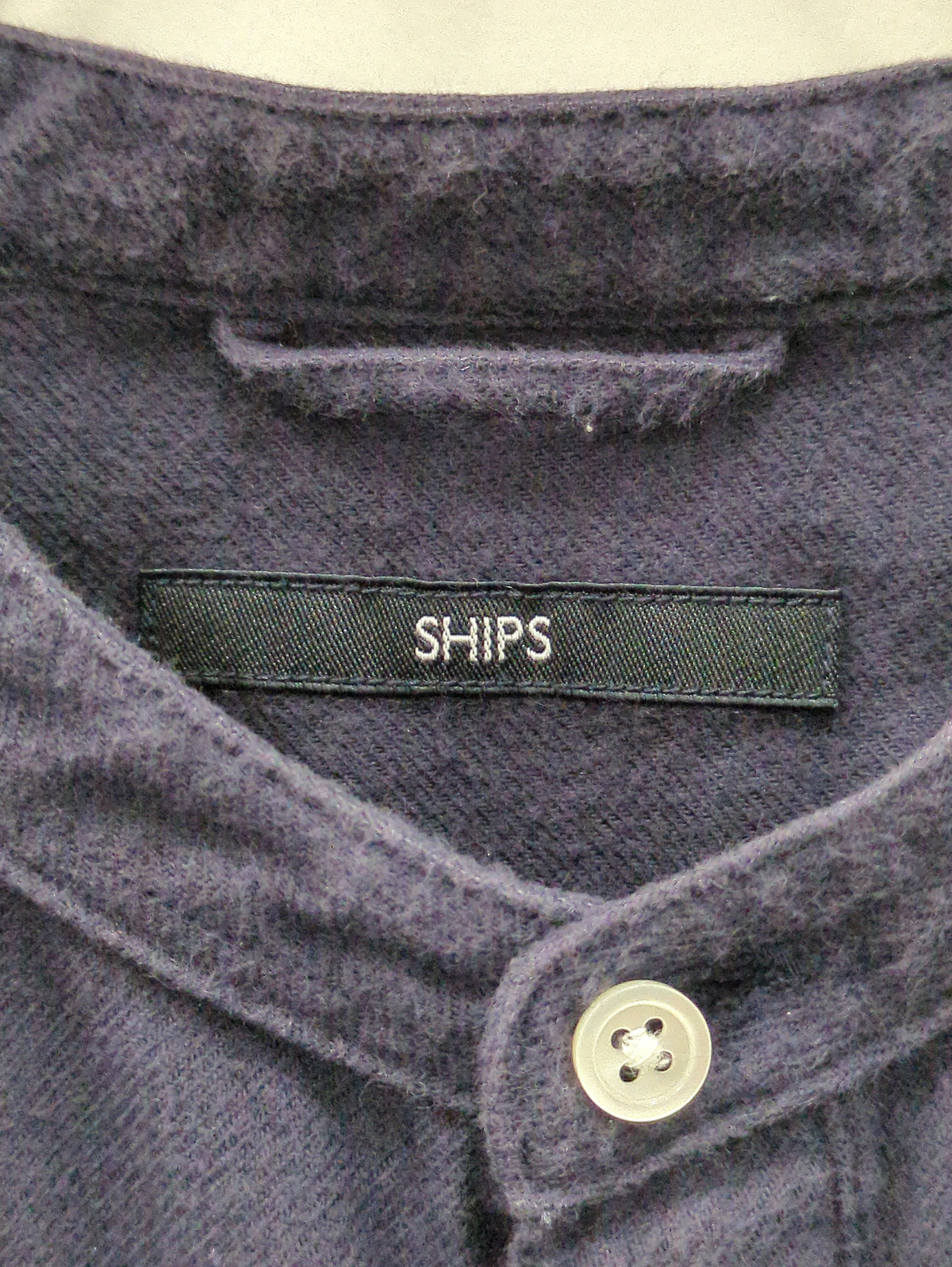 SHIPS: ソリッド フランネル バンドカラー シャツ