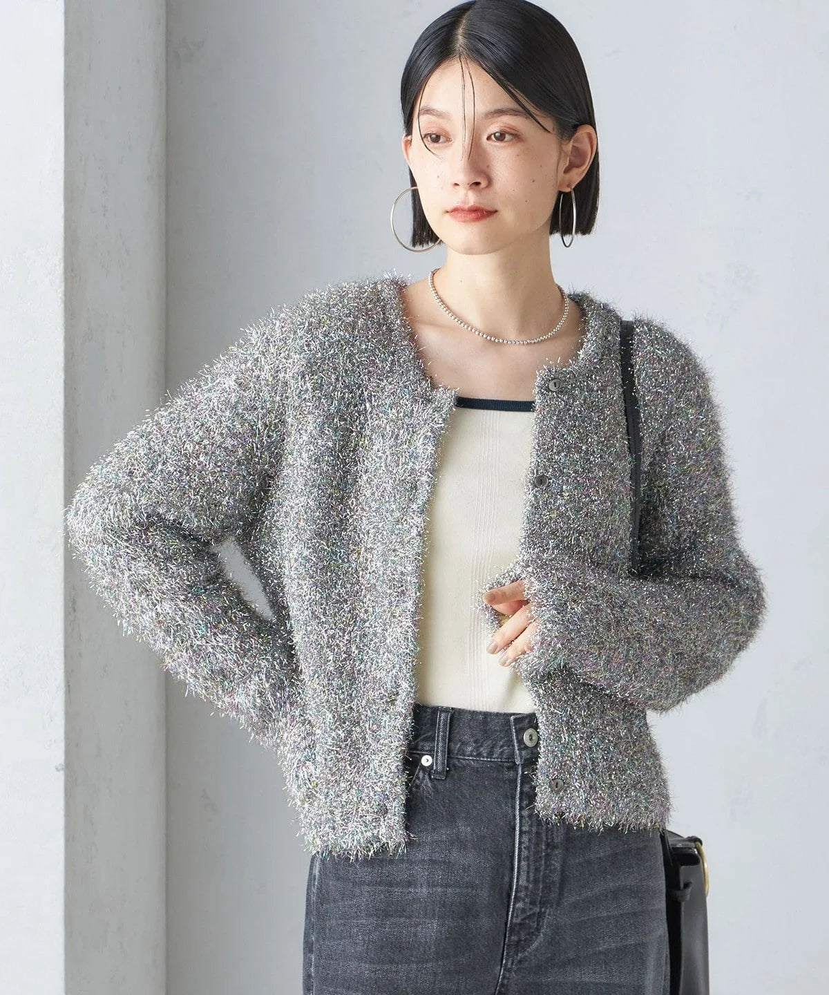 〈手洗い可能〉ラメ ニット 配色 カーディガン