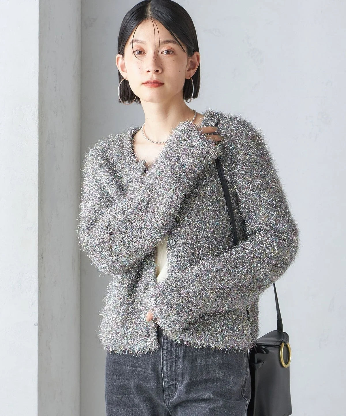 〈手洗い可能〉ラメ ニット 配色 カーディガン