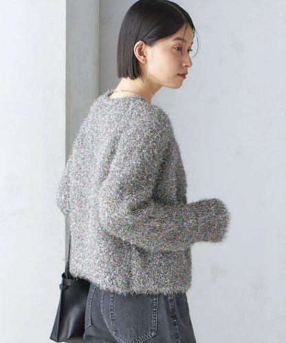 〈手洗い可能〉ラメ ニット 配色 カーディガン