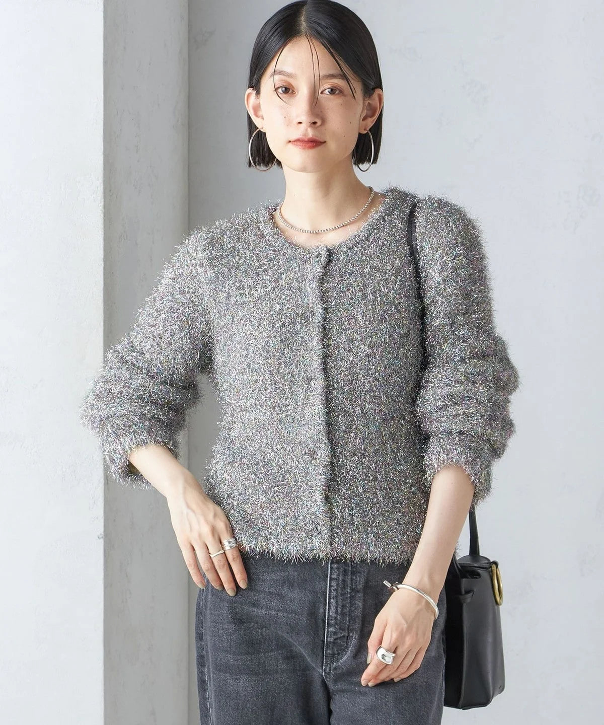 〈手洗い可能〉ラメ ニット 配色 カーディガン