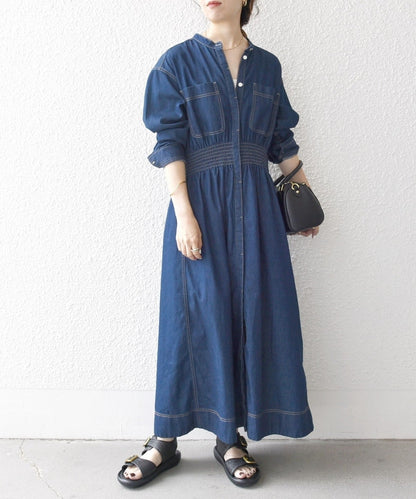 SHIPS any: シャーリング デニム ポケット ワンピース ［SHIPS any DENIM］