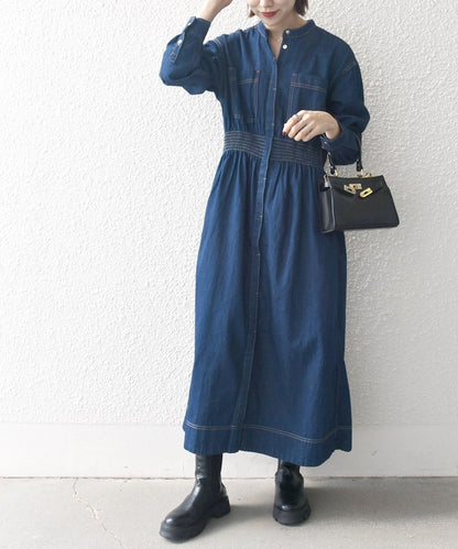 SHIPS any: シャーリング デニム ポケット ワンピース ［SHIPS any DENIM］