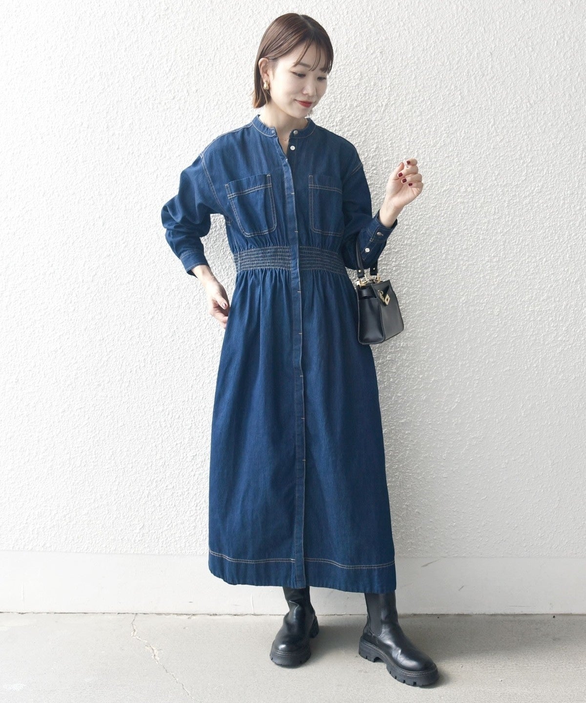 SHIPS any: シャーリング デニム ポケット ワンピース ［SHIPS any DENIM］