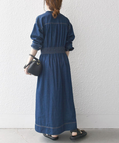 SHIPS any: シャーリング デニム ポケット ワンピース ［SHIPS any DENIM］