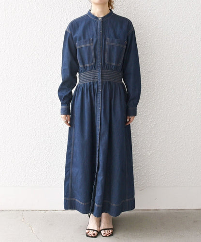 SHIPS any: シャーリング デニム ポケット ワンピース ［SHIPS any DENIM］