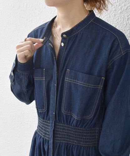 SHIPS any: シャーリング デニム ポケット ワンピース ［SHIPS any DENIM］