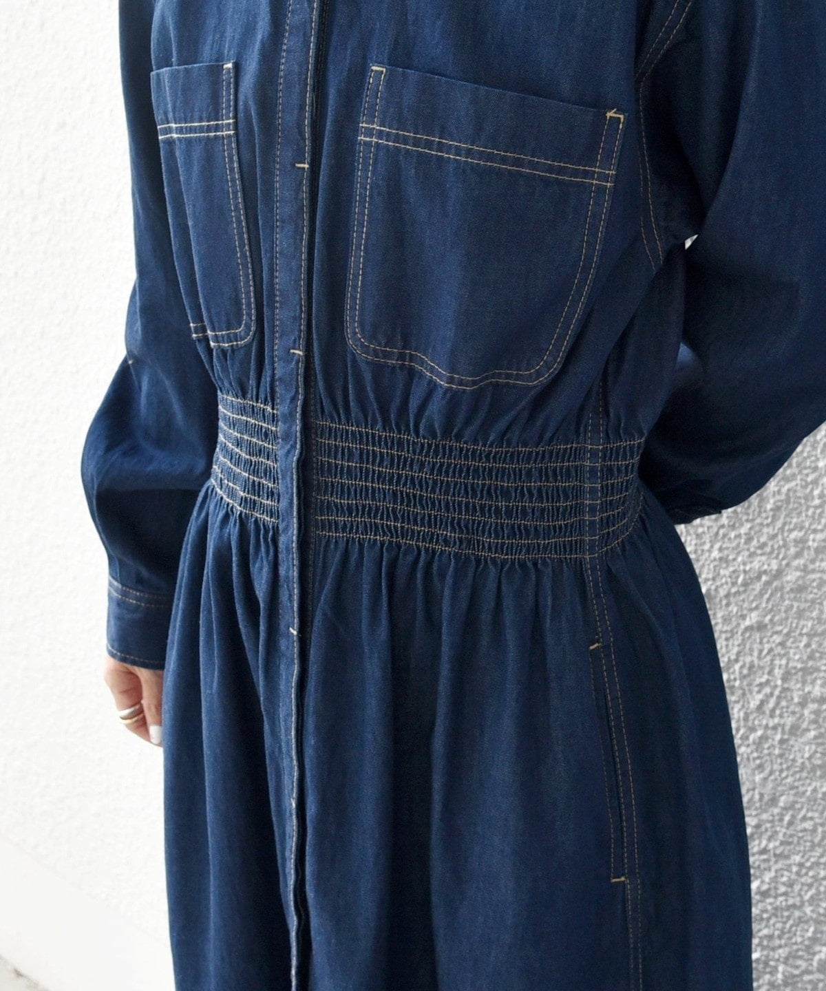 SHIPS any: シャーリング デニム ポケット ワンピース ［SHIPS any DENIM］