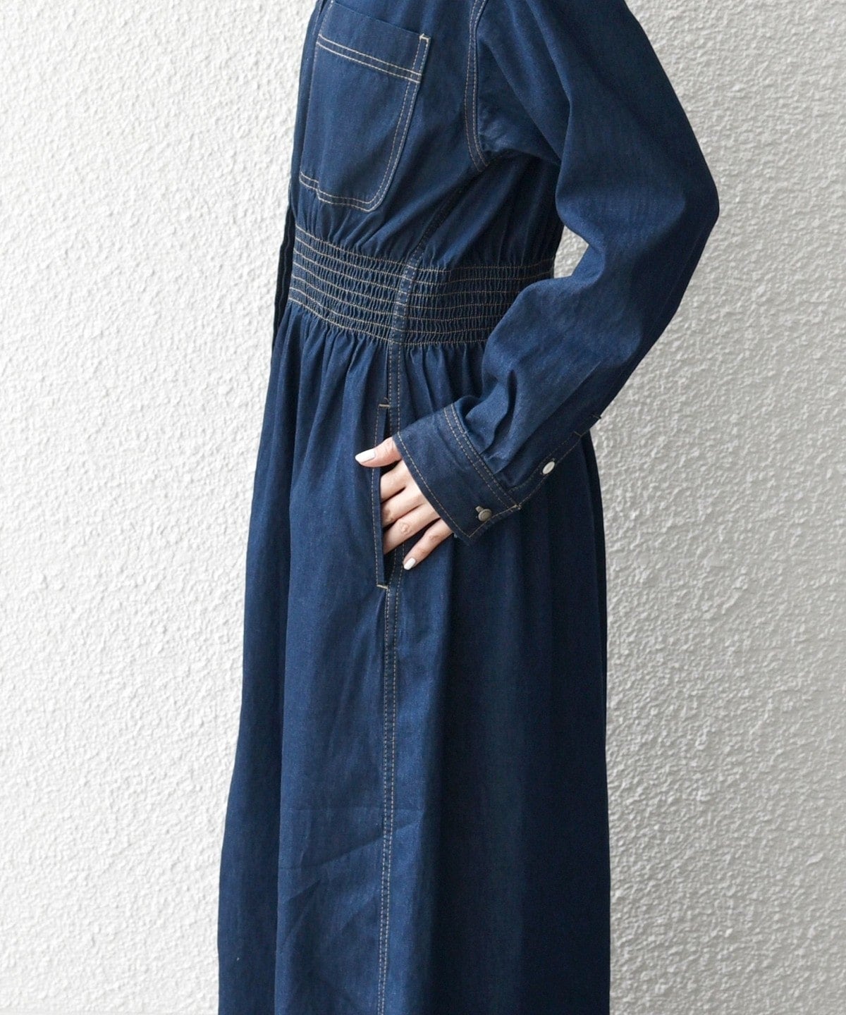 SHIPS any: シャーリング デニム ポケット ワンピース ［SHIPS any DENIM］