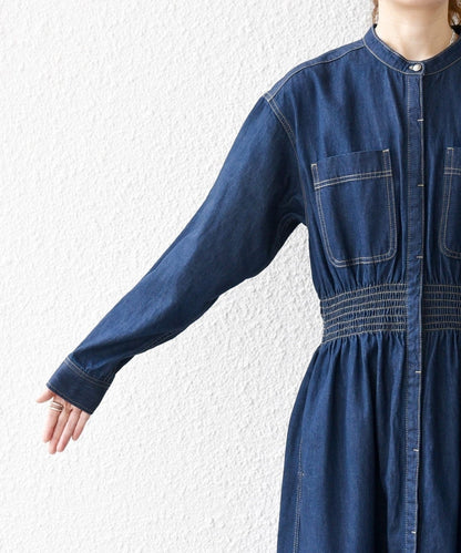 SHIPS any: シャーリング デニム ポケット ワンピース ［SHIPS any DENIM］