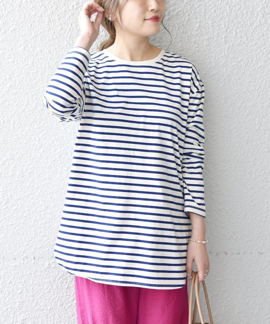 SHIPS any:〈吸水速乾〉ラウンドヘム ロングスリーブ ワイド TEE